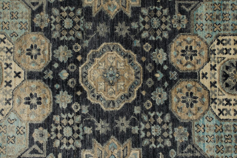10x14 Navy and Ivory Anatolian Tribal Rug