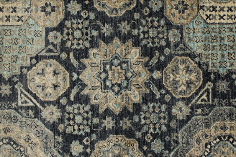 10x14 Navy and Ivory Anatolian Tribal Rug