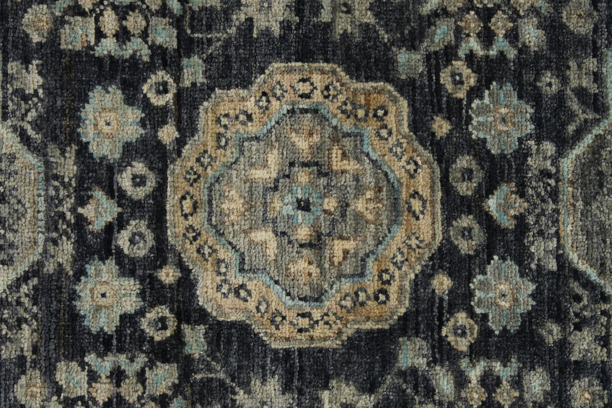 10x14 Navy and Ivory Anatolian Tribal Rug