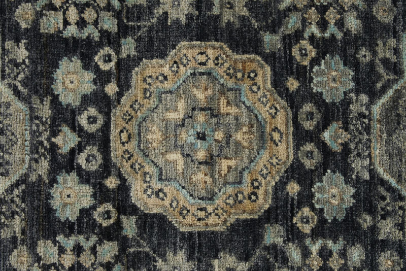 10x14 Navy and Ivory Anatolian Tribal Rug