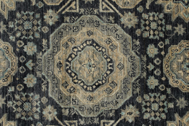 10x14 Navy and Ivory Anatolian Tribal Rug