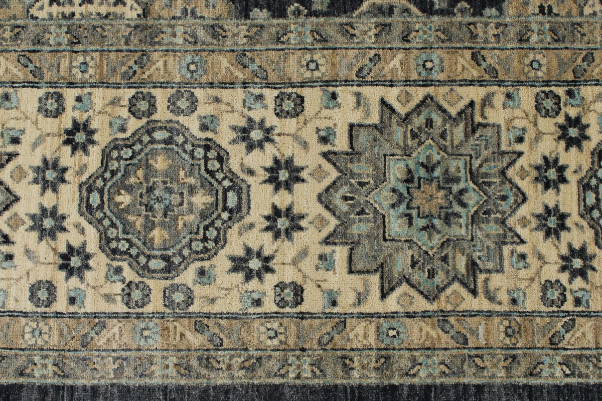 10x14 Navy and Ivory Anatolian Tribal Rug