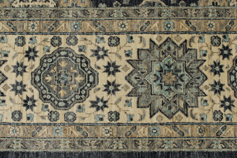 10x14 Navy and Ivory Anatolian Tribal Rug