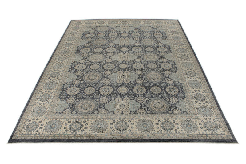 10x14 Navy and Ivory Anatolian Tribal Rug