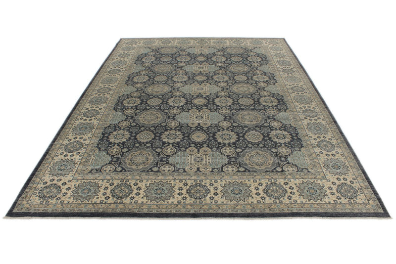 10x14 Navy and Ivory Anatolian Tribal Rug