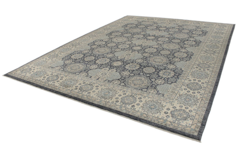 10x14 Navy and Ivory Anatolian Tribal Rug