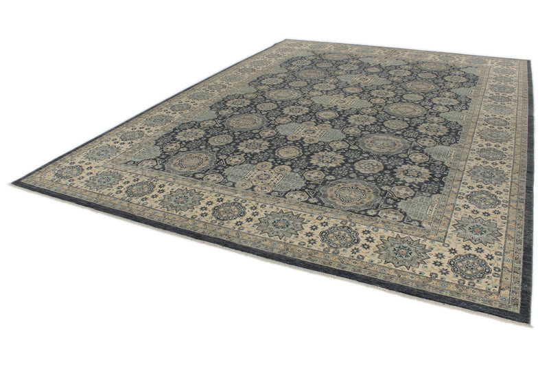 10x14 Navy and Ivory Anatolian Tribal Rug