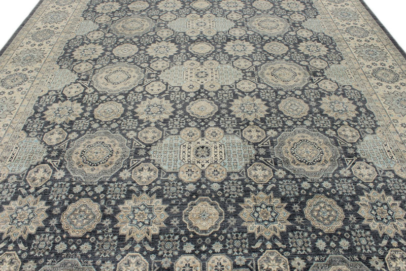 10x14 Navy and Ivory Anatolian Tribal Rug