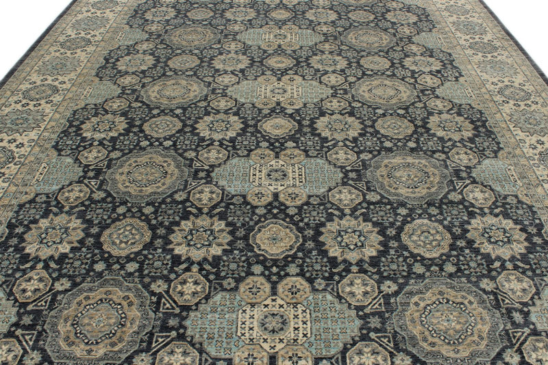 10x14 Navy and Ivory Anatolian Tribal Rug