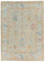 10x14 Light Gray and Blue Turkish Oushak Rug