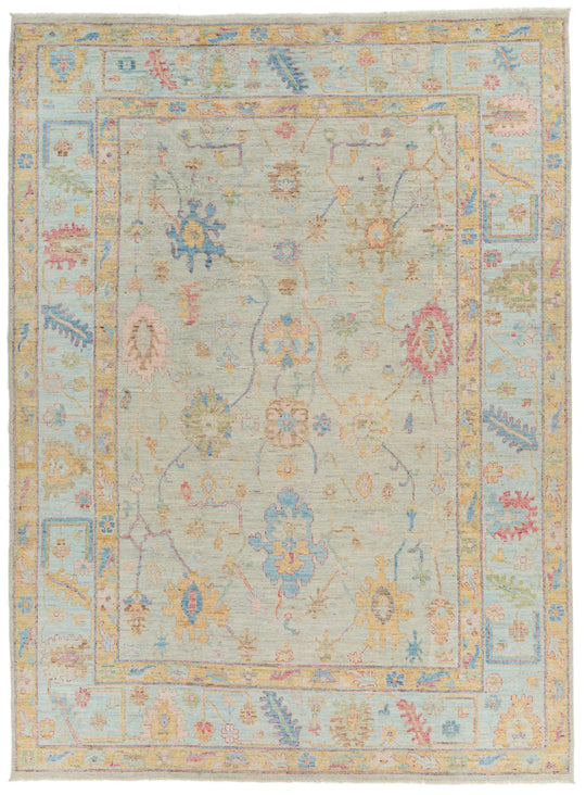 10x14 Light Gray and Blue Turkish Oushak Rug