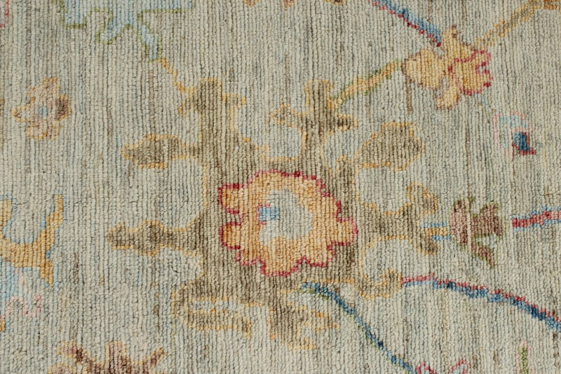 10x14 Light Gray and Blue Turkish Oushak Rug