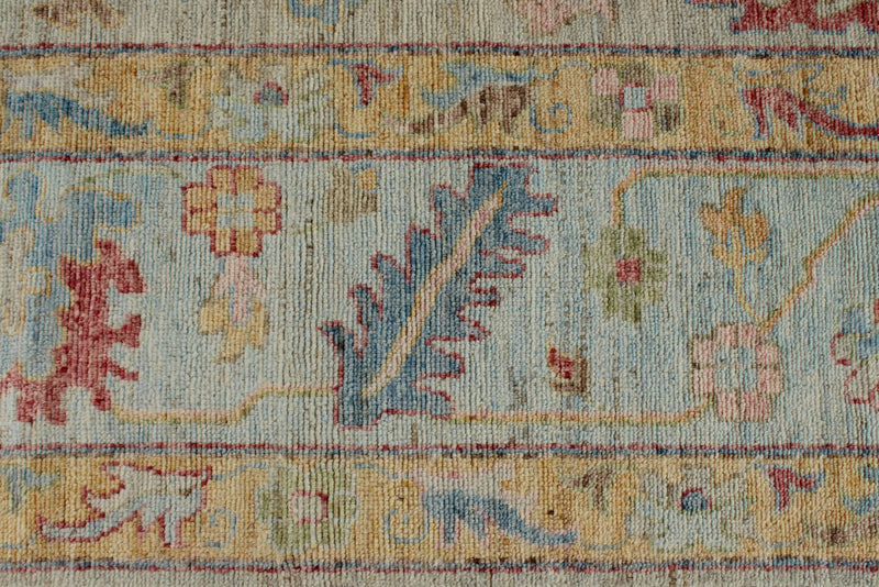 10x14 Light Gray and Blue Turkish Oushak Rug