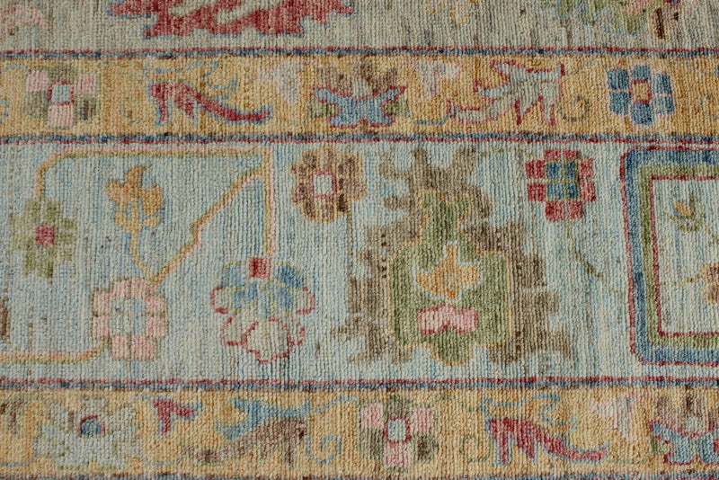 10x14 Light Gray and Blue Turkish Oushak Rug