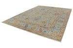 10x14 Light Gray and Blue Turkish Oushak Rug