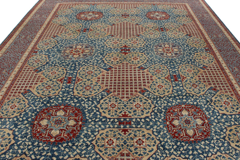 10x14 Navy and Blue Turkish Tribal Rug