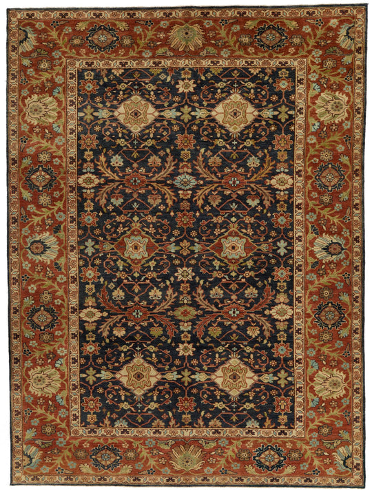 9x12 Black and Rust Turkish Oushak Rug