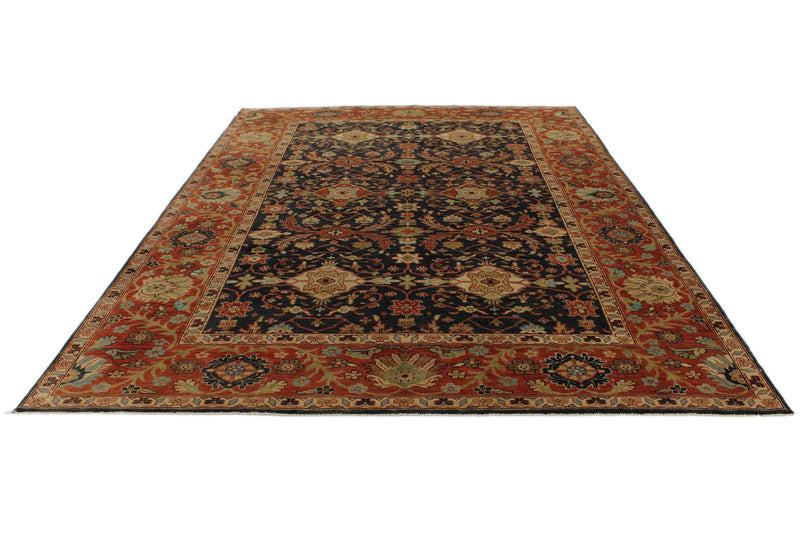 9x12 Black and Rust Turkish Oushak Rug