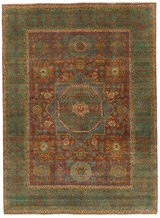 9x12 Rust and Green Turkish Tribal Rug