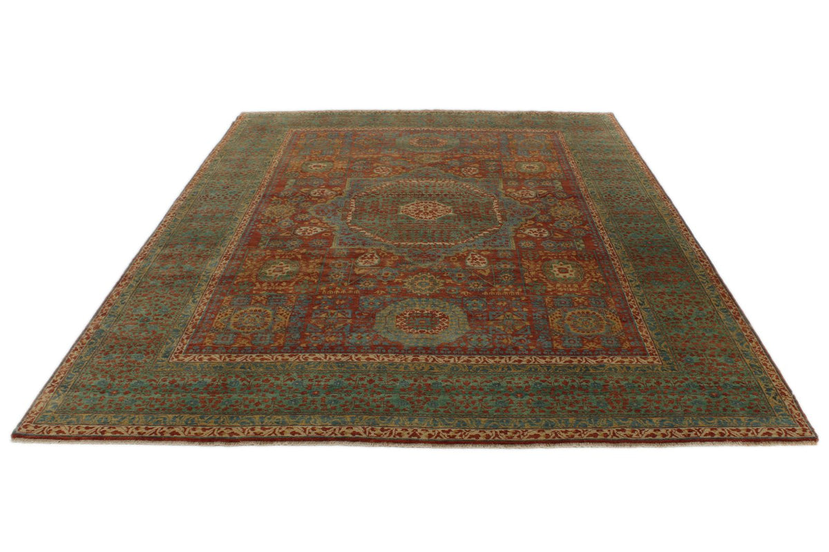 9x12 Rust and Green Turkish Tribal Rug