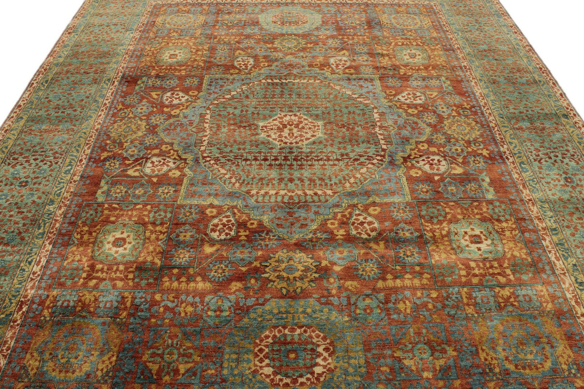 9x12 Rust and Green Turkish Tribal Rug