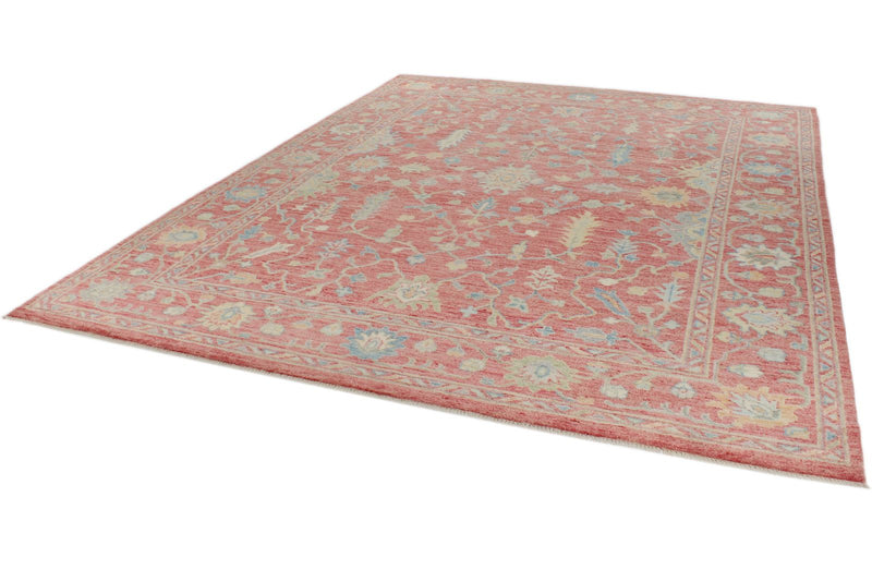 9x12 Pınk and Multicolor Turkish Oushak Rug