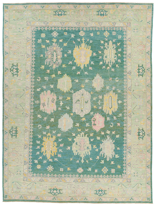9x12 Green and Green Turkish Oushak Rug