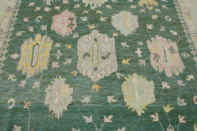 9x12 Green and Green Turkish Oushak Rug
