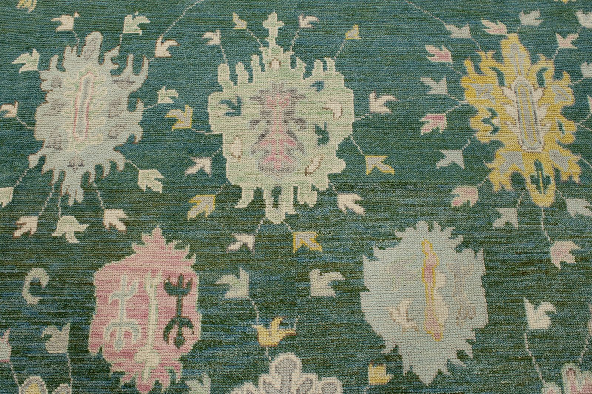 9x12 Green and Green Turkish Oushak Rug