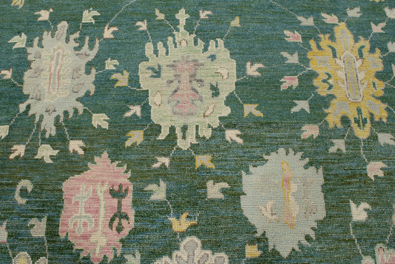 9x12 Green and Green Turkish Oushak Rug