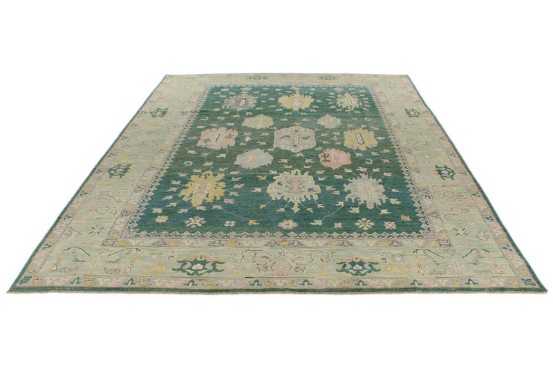 9x12 Green and Green Turkish Oushak Rug