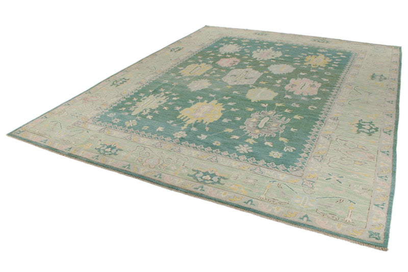 9x12 Green and Green Turkish Oushak Rug