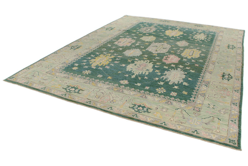 9x12 Green and Green Turkish Oushak Rug