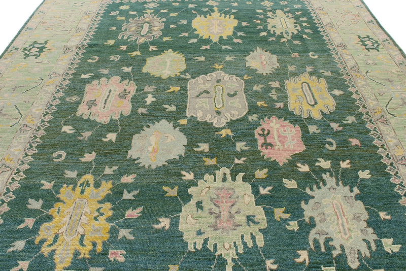 9x12 Green and Green Turkish Oushak Rug