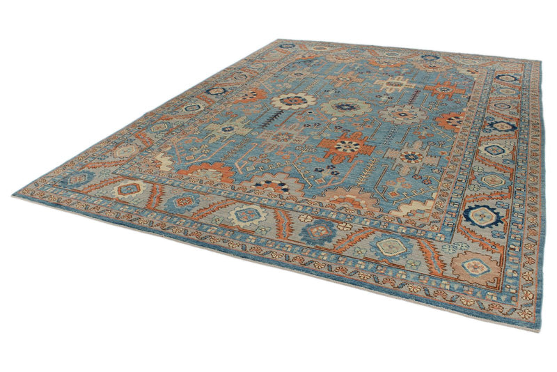 9x12 Blue and Gray Turkish Oushak Rug