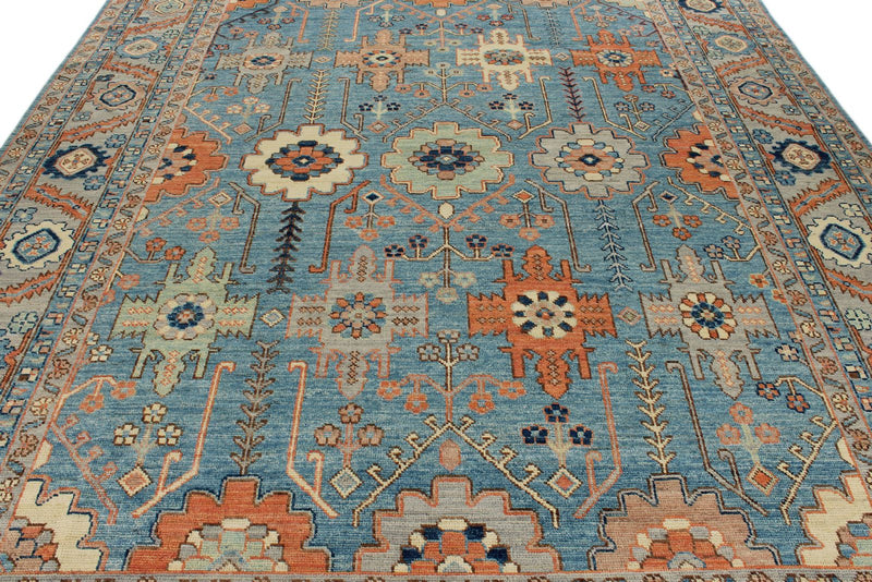 9x12 Blue and Gray Turkish Oushak Rug