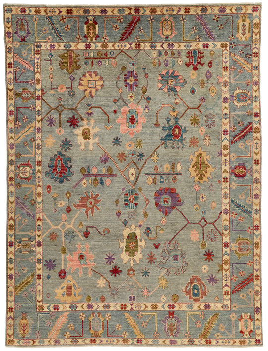 9x12 Gray and Blue Turkish Oushak Rug