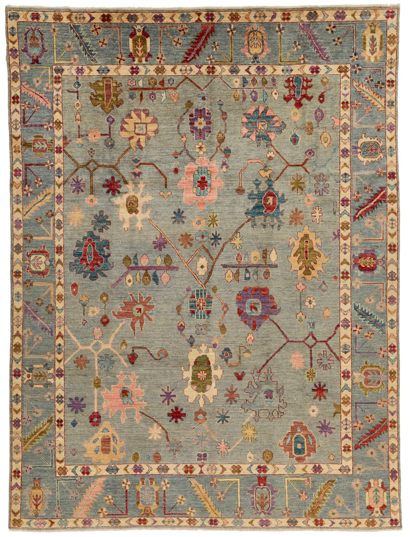 9x12 Gray and Blue Turkish Oushak Rug