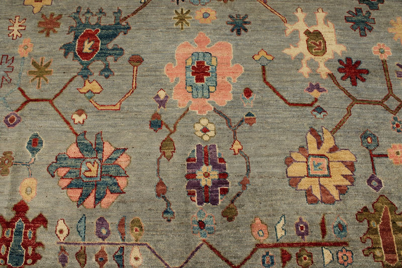 9x12 Gray and Blue Turkish Oushak Rug