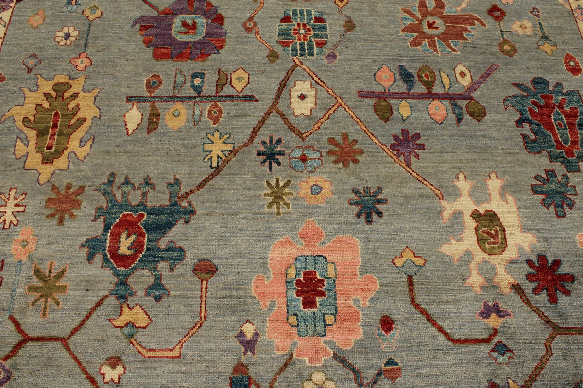 9x12 Gray and Blue Turkish Oushak Rug