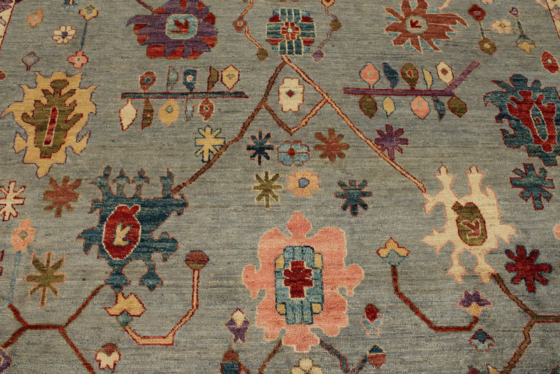 9x12 Gray and Blue Turkish Oushak Rug