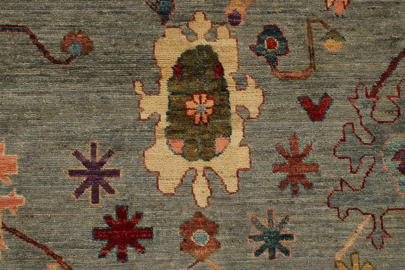 9x12 Gray and Blue Turkish Oushak Rug