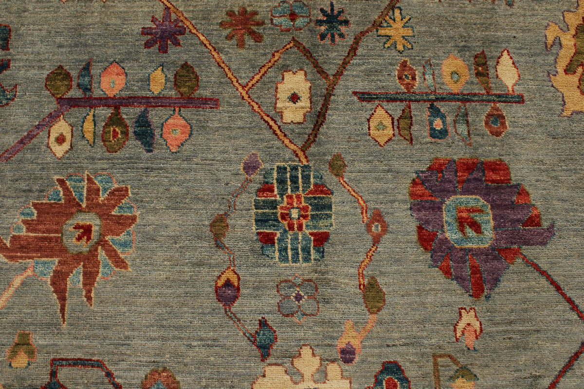 9x12 Gray and Blue Turkish Oushak Rug
