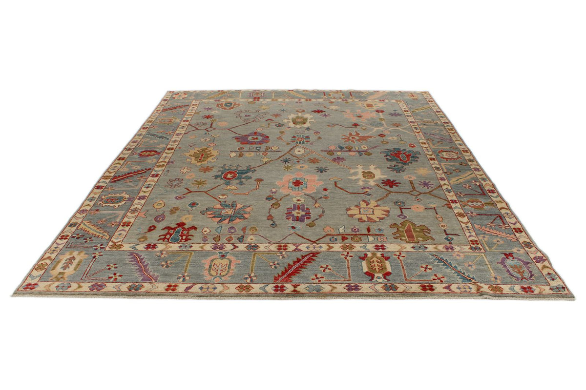9x12 Gray and Blue Turkish Oushak Rug