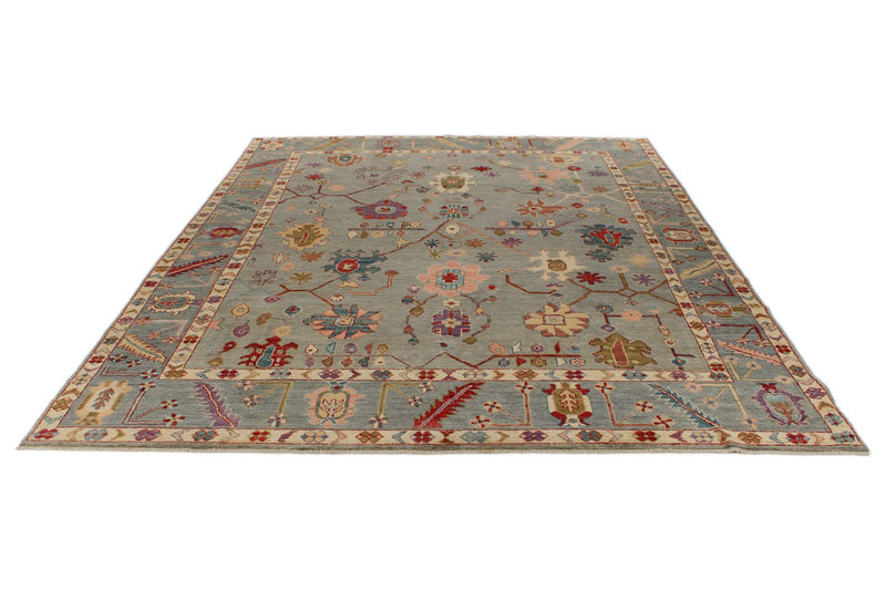 9x12 Gray and Blue Turkish Oushak Rug