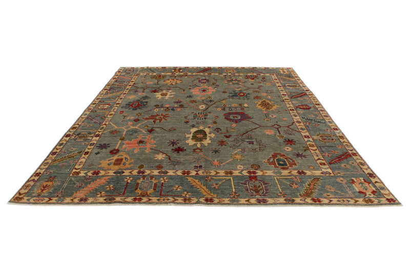 9x12 Gray and Blue Turkish Oushak Rug