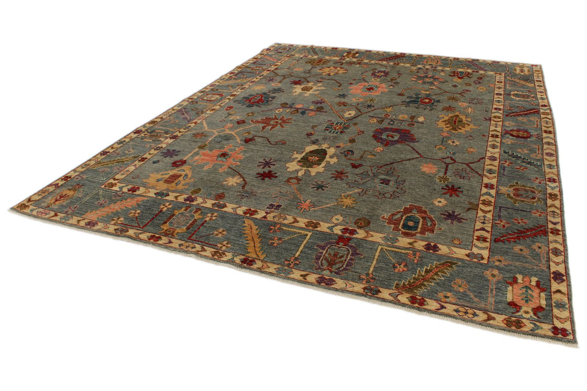 9x12 Gray and Blue Turkish Oushak Rug