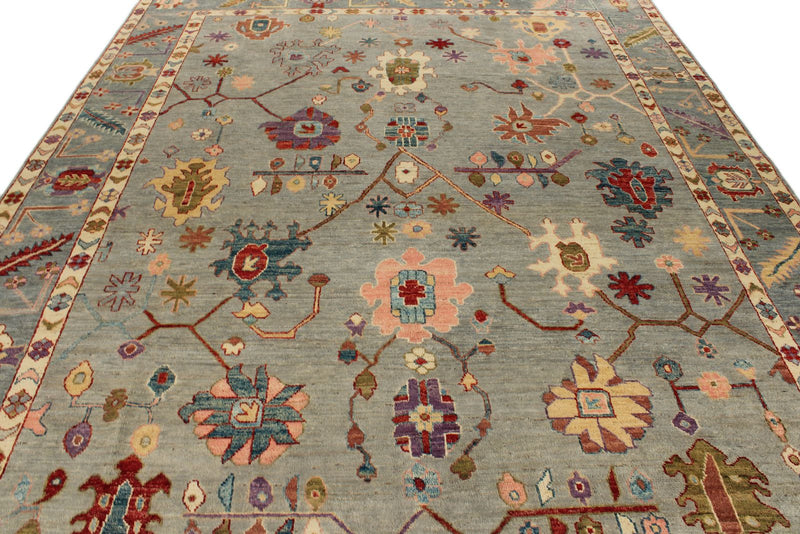 9x12 Gray and Blue Turkish Oushak Rug