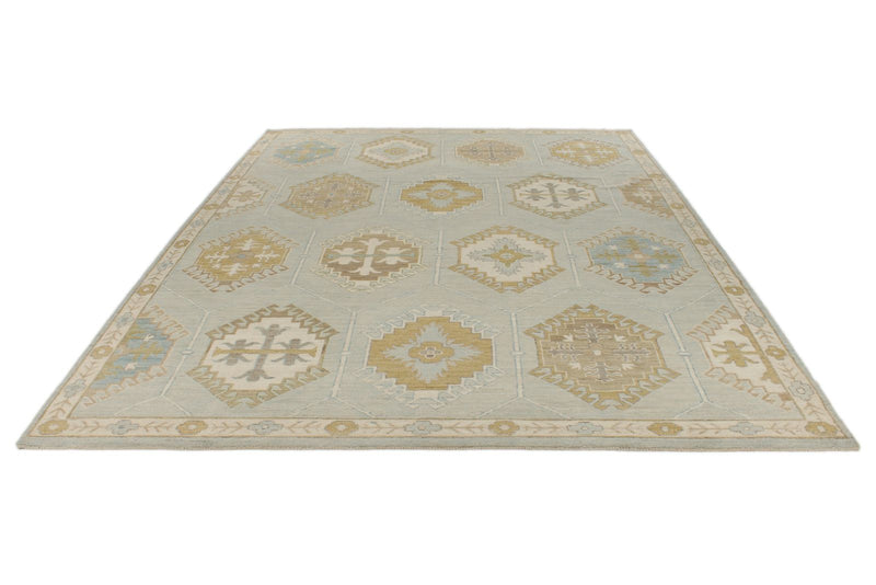 9x12 Gray and Multicolor Turkish Oushak Rug