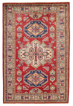 3x5 Red and Ivory Kazak Tribal Rug